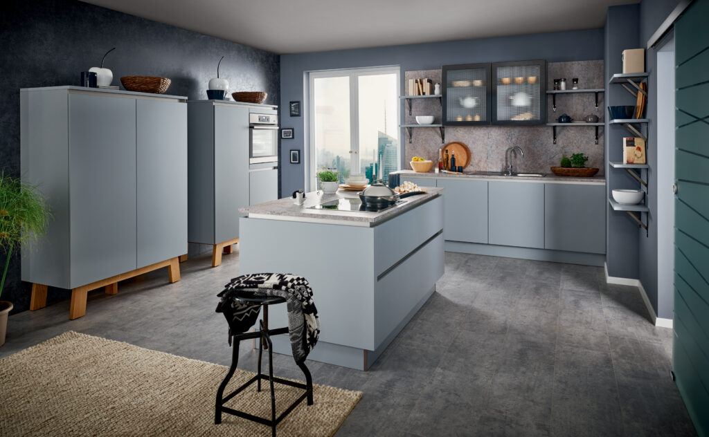 moderná kuchyňa šedo modrá
